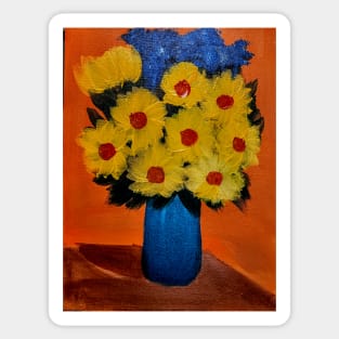 Some sunflowers and blue flowers mixed medium and metallic paints. Sticker